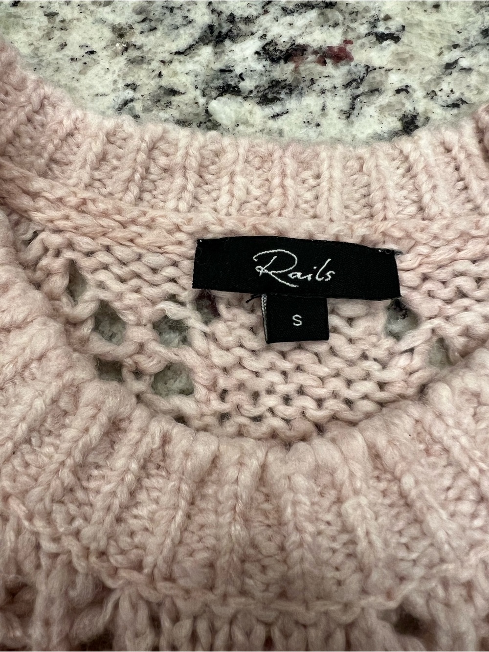 Rails Pink Knit Pullover Sweater White Eyelet Flutter Sleeves S - Picture 5 of 7